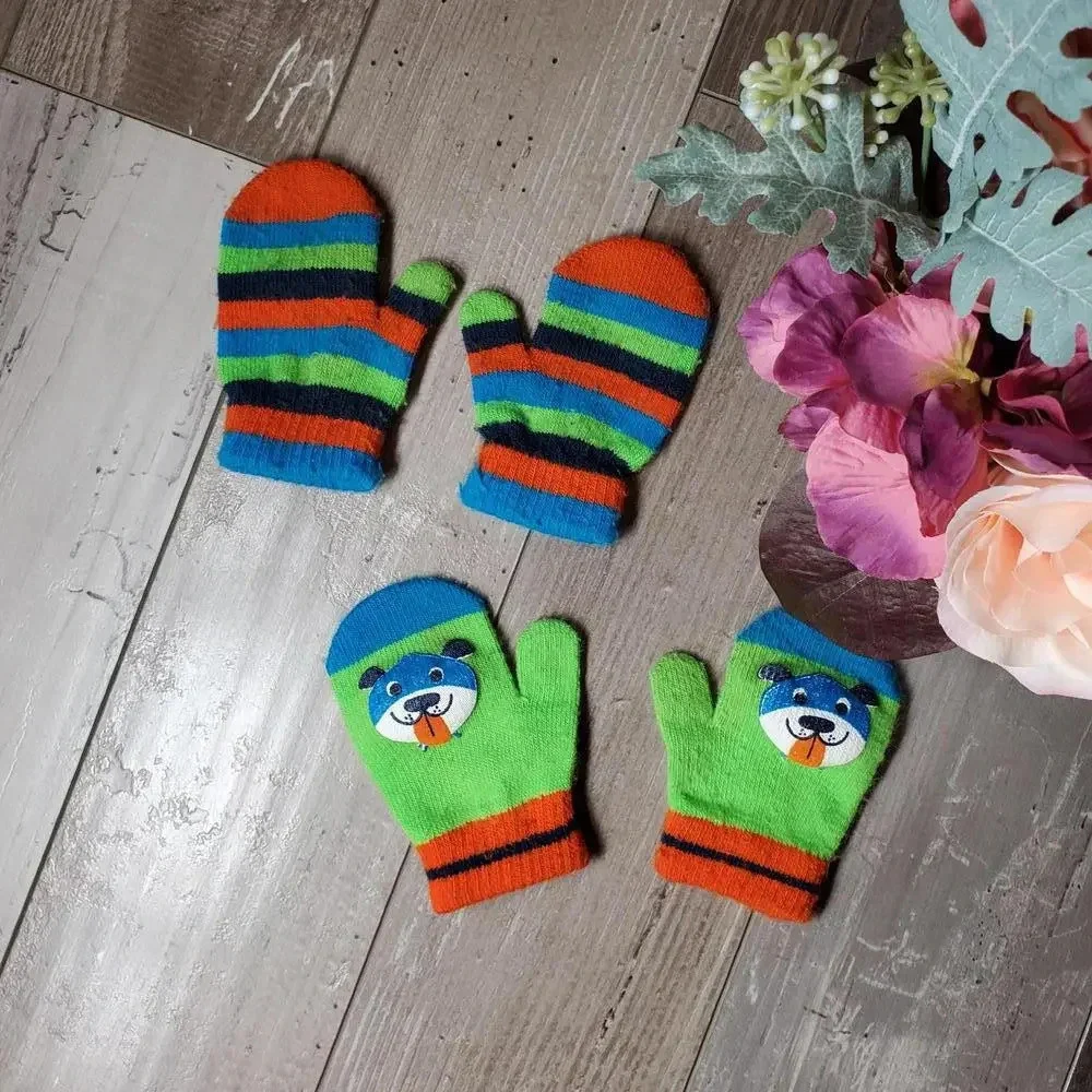Jumping Beans Toddler Size 2T-4T Mittens Bundle Blue Green Orange EUC